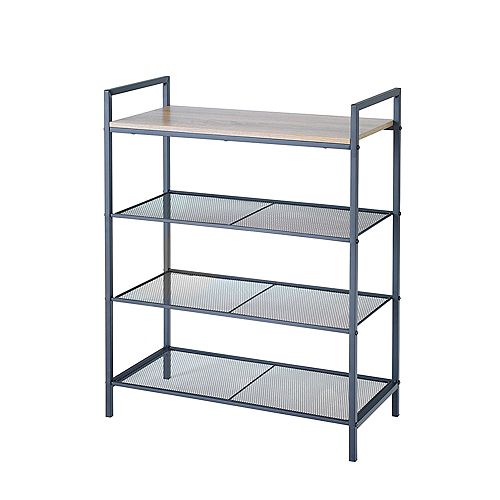 4 Tier Shelf Storage w Wood Grain Top