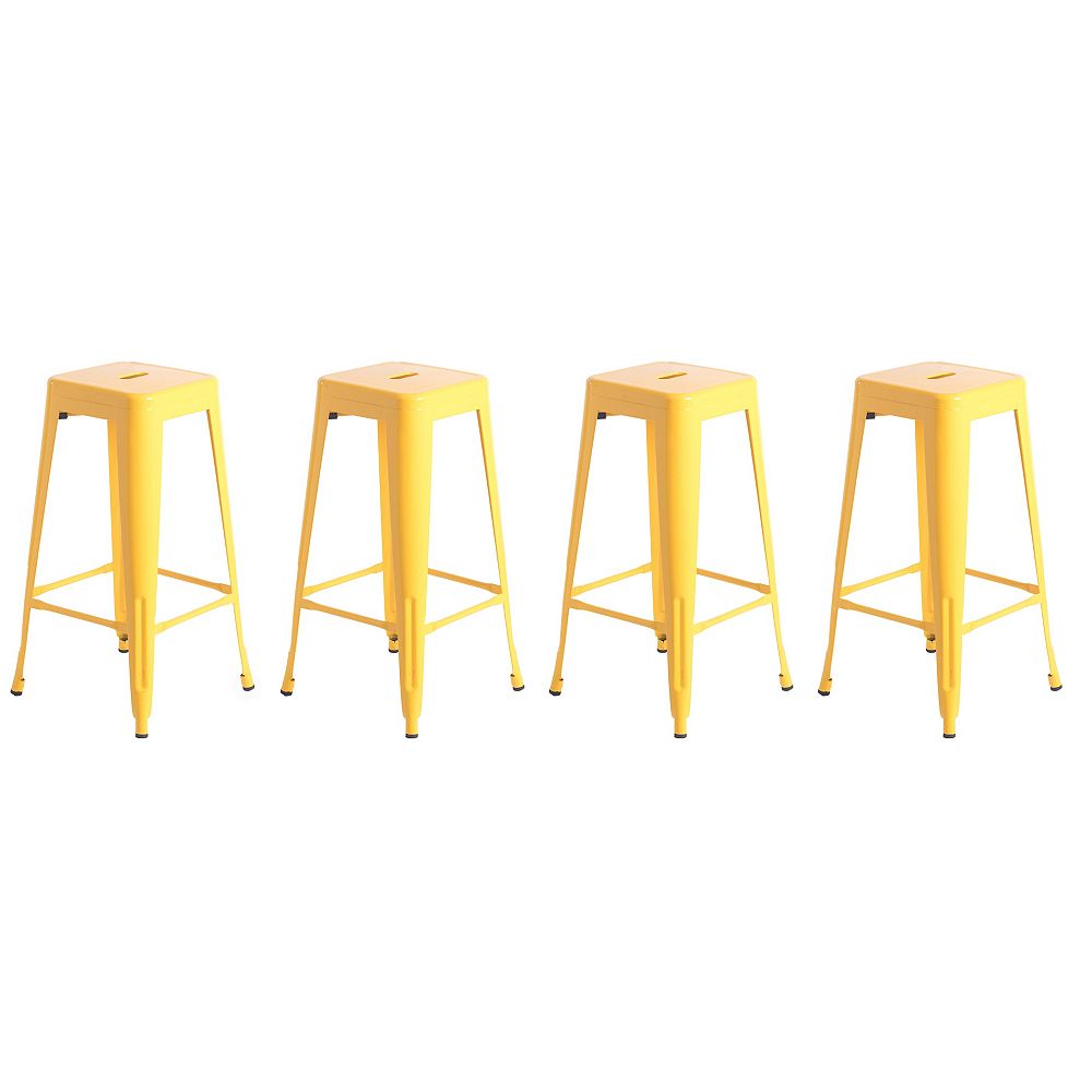 Bold Tones 30 High Yellow Industrial Metal Bar Stools, Set of 4 The