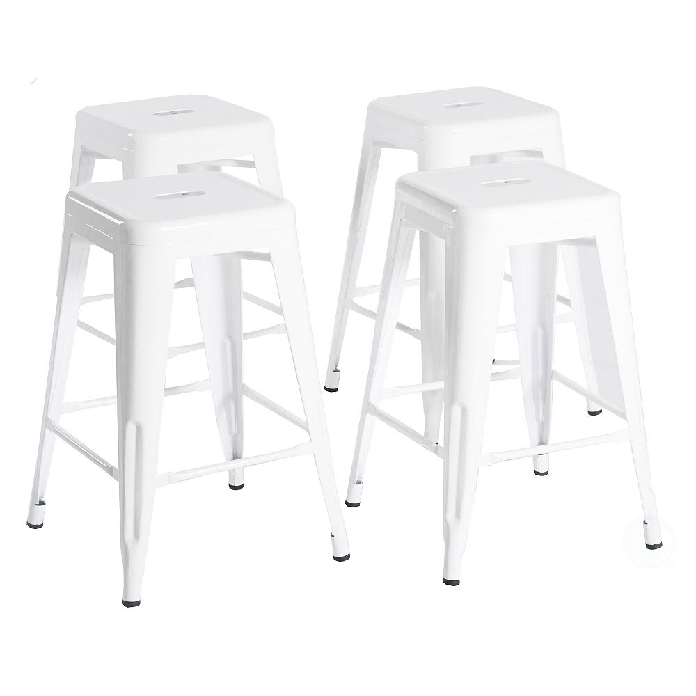 Bold Tones 24 High White Metal Bar Stools, Set of 4 The Home Depot Canada