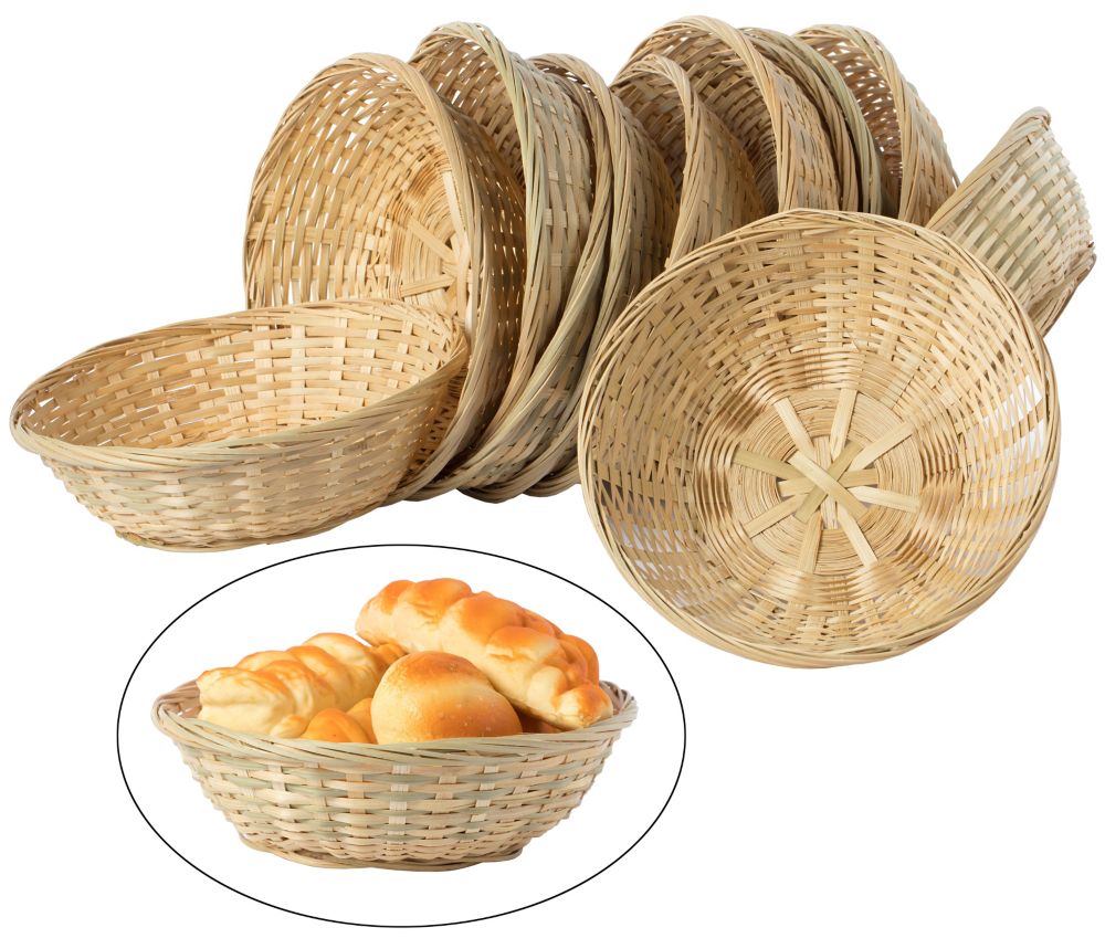 Vintiquewise Set of 12 Round Bamboo Serving Wicker Bread Roll Baskets