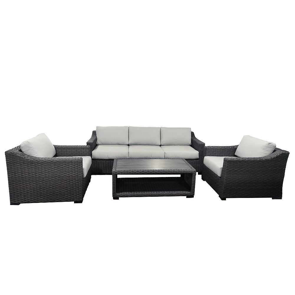Patio Plus Bwood 4 Piece Wicker Set With Sunbrella Cast Silver Cushions The Home Depot Canada Patio Plus Bwood 4 Piece Wicker, Patio Furniture With Sunbrella Cushions Canada