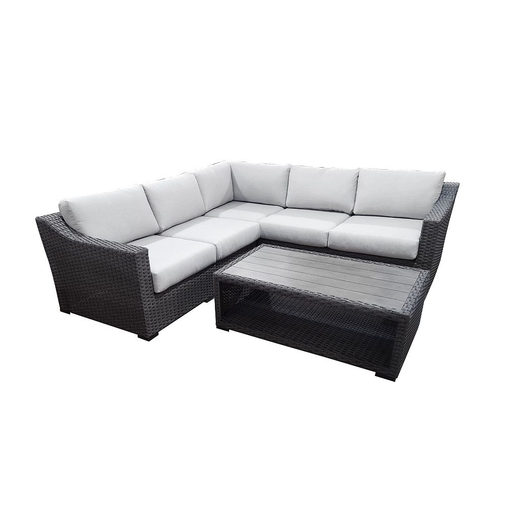 Patio Plus Bwood 4 Piece Wicker Sectional Set With Sunbrella Cast Silver Cushion The Home Depot Canada - Sunbrella Outdoor Patio Furniture Canada Patio Plus Bwood 4 Piece Wicker Sectional Set With Sunbrella Cast Silver Cushion The Home Depot Canada - Sunbrella Outdoor Patio Furniture Canada