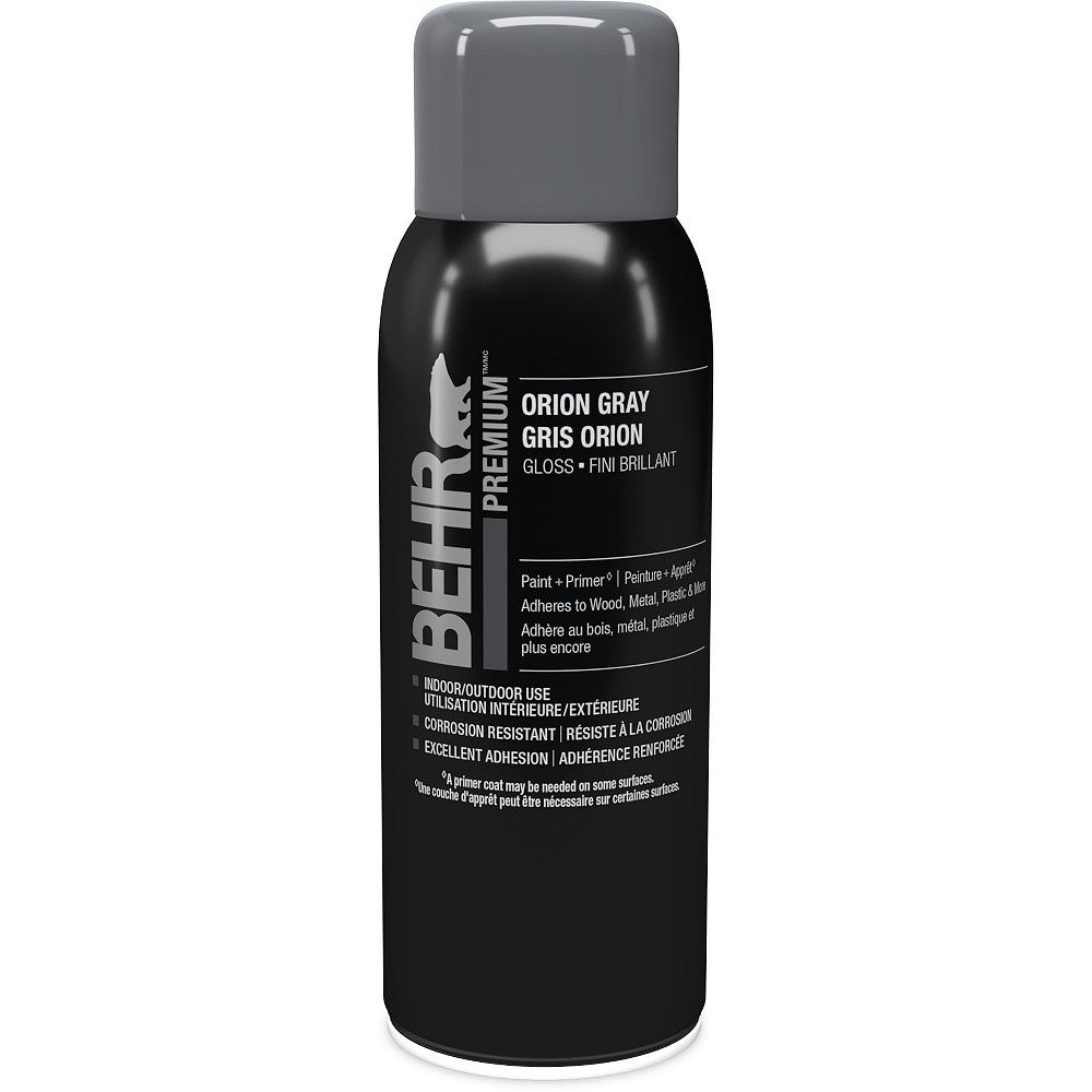 BEHR Interior/Exterior Aerosol Spray Paint and Primer Orion Gray Gloss Finish, 340g The