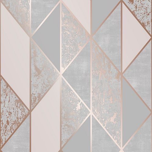 Milan Geo Rose Gold and Grey Removable Wallpaper