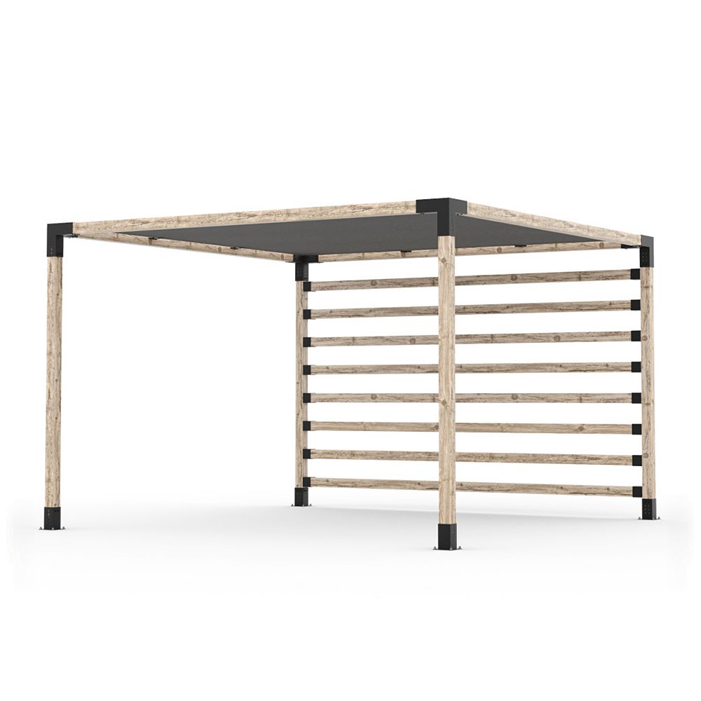 TOJA GRID 12 ft. x 12 ft. Pergola Kit with 4x4 KNECT Post Wall and Shade Sail for 4x4 Wood