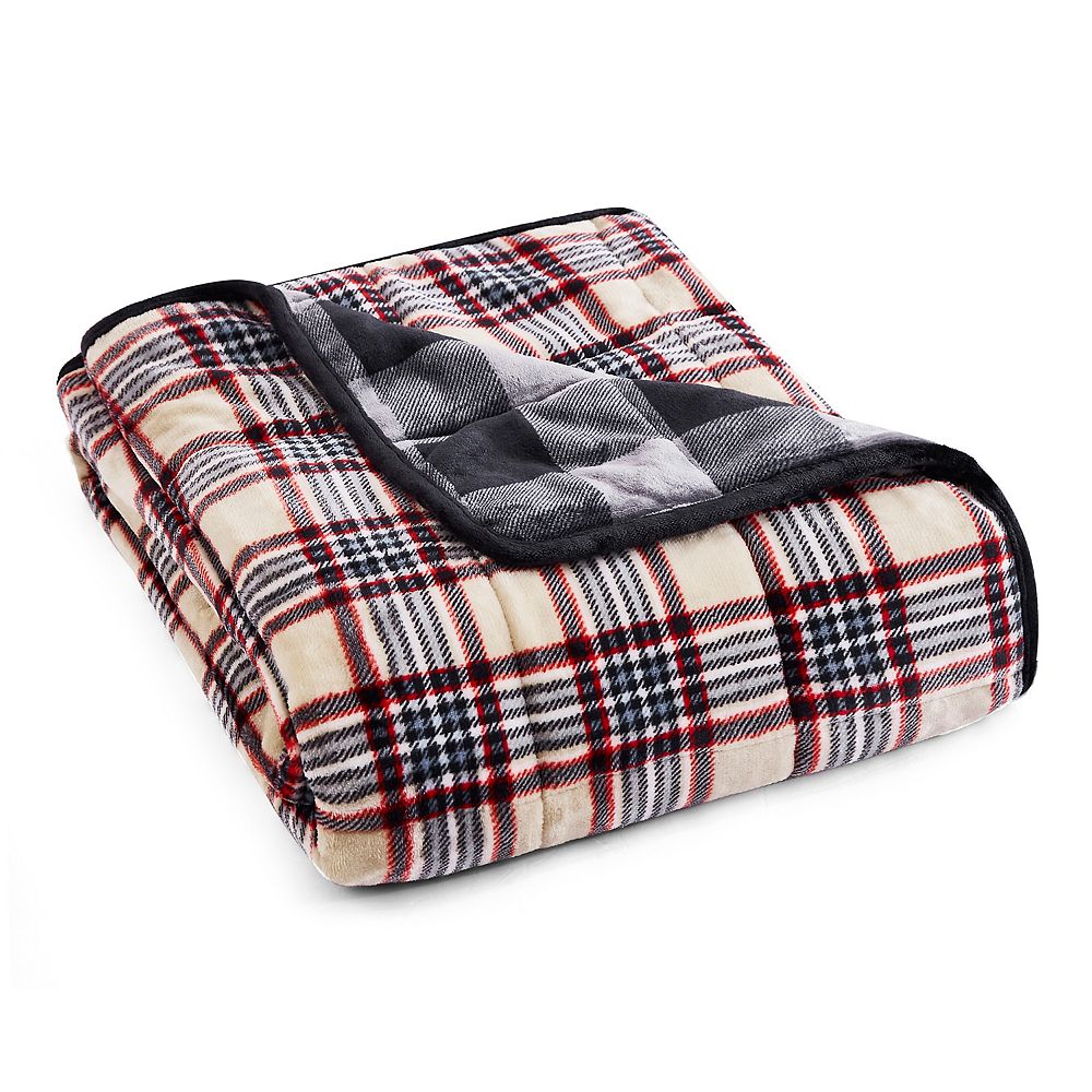 Rejuve Velvet to Velvet Weighted Throw Blanket 15 lbs - Taupe Plaid