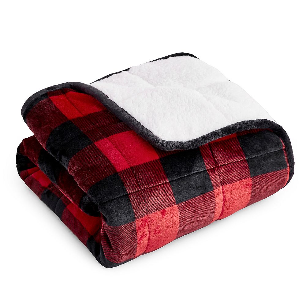 Rejuve Velvet Sherpa Weighted Throw Blanket For Kids 6 Lbs Red Black Buffalo The Home Depot Canada
