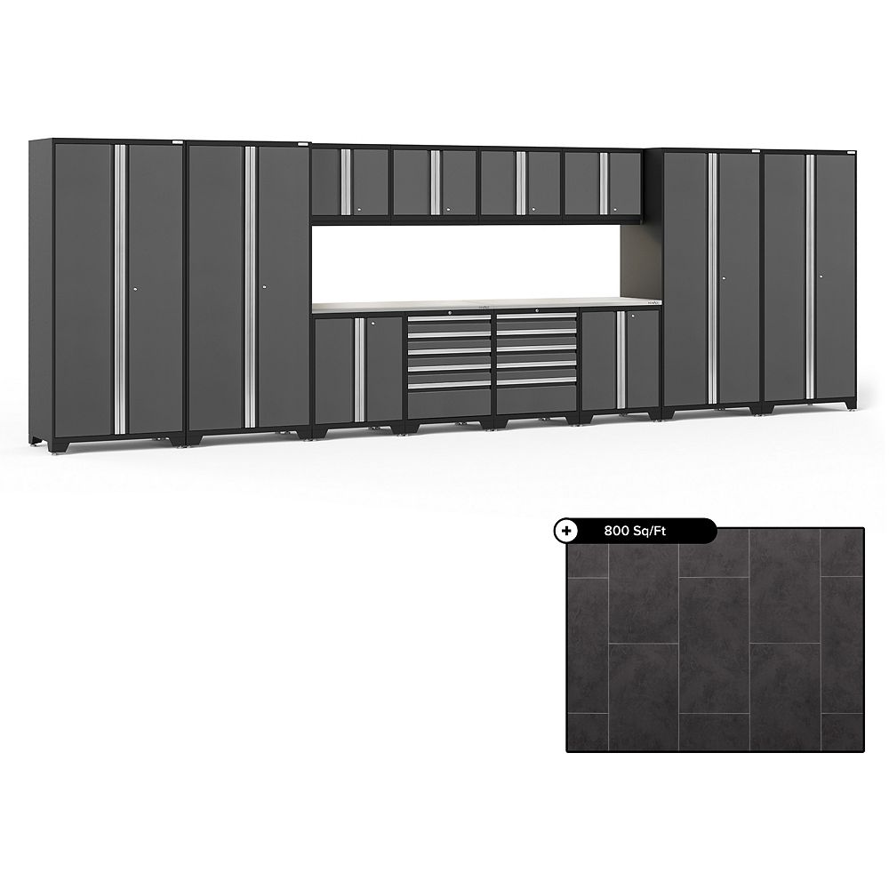 NewAge Products Pro Series Grey 14Piece Garage Set, Stainless Steel Top with 800