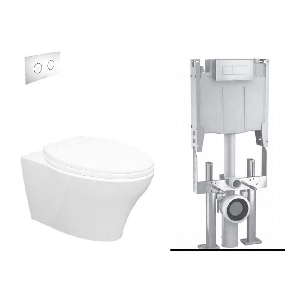 Jag Plumbing Products Wall Hung Dual Flush Toilet with Chrome Push