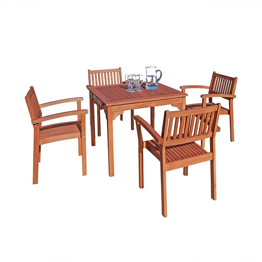 Vifah Malibu Outdoor 5piece Wood Patio Dining Set with Stacking Chairs