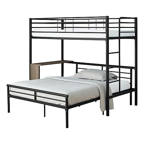 Bunk Bed - Twin / Full Size - Taupe Desk / Black Metal