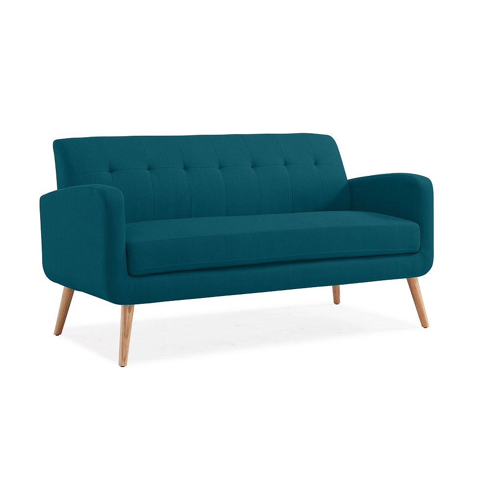 Handy Living Werner Sofa In Peacock Blue Linen With Natural Legs The Home Depot Canada