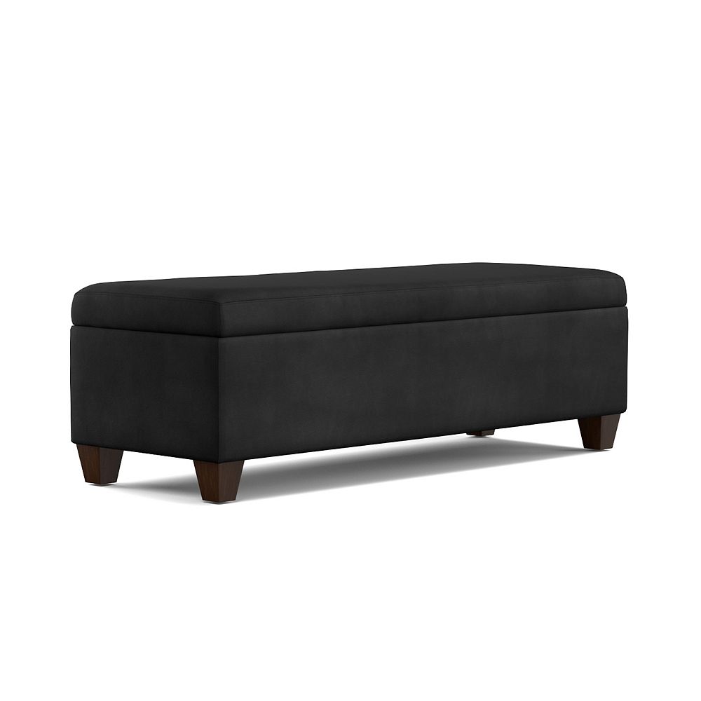 Handy Living Hinged Bench Storage Ottoman in Black Microfiber The