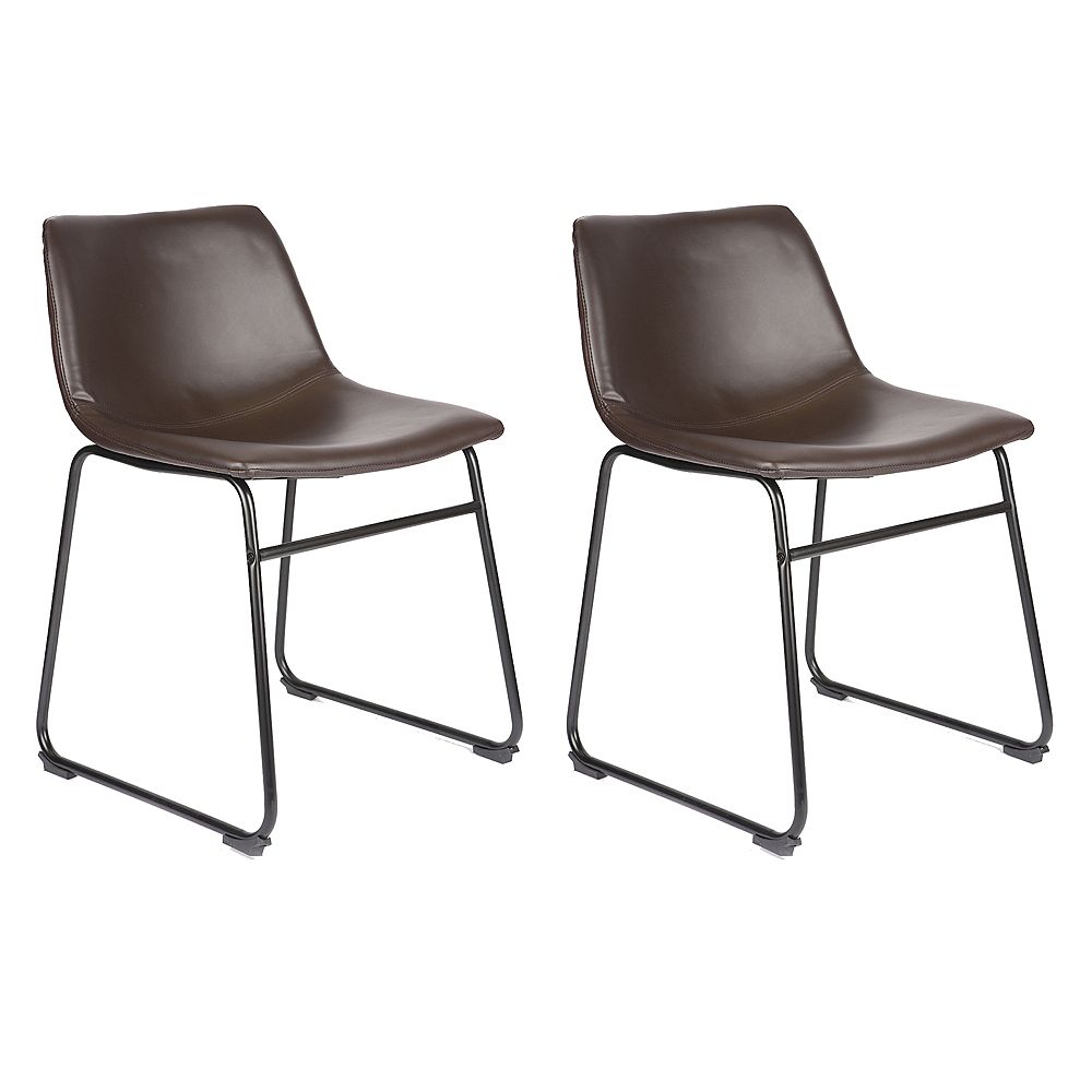 modern leatherette dining chair with comfortable backrest  dark brown   set of 2