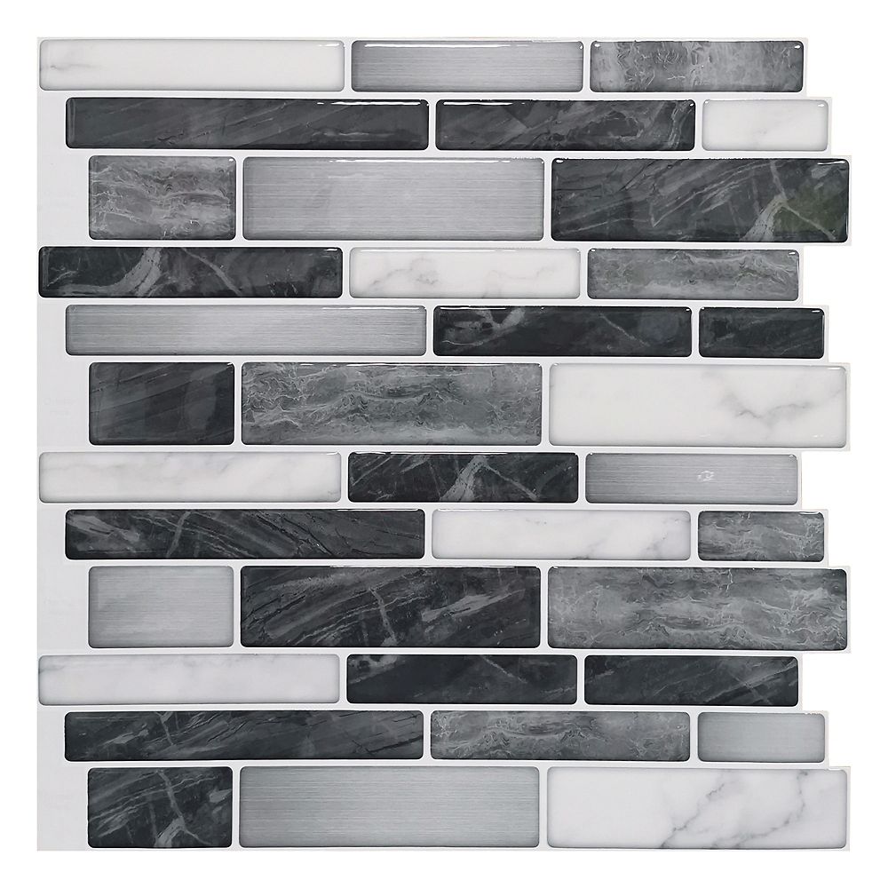 Art3dwallpanels 12-inch x 12-inch Peel and Stick Backsplash Dark Grey ...