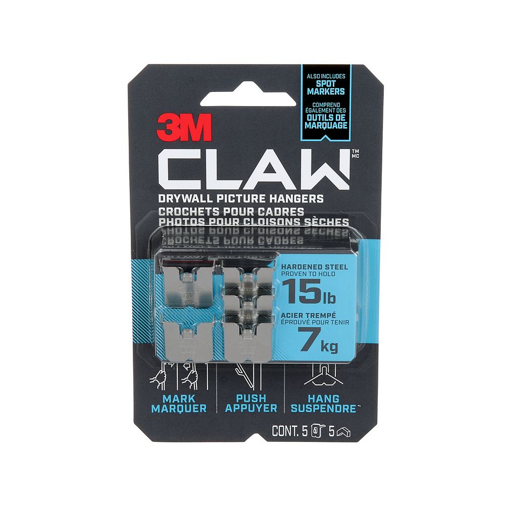 3M CLAW Drywall Picture Hanger 15 lb with Temporary Spot Marker, 5