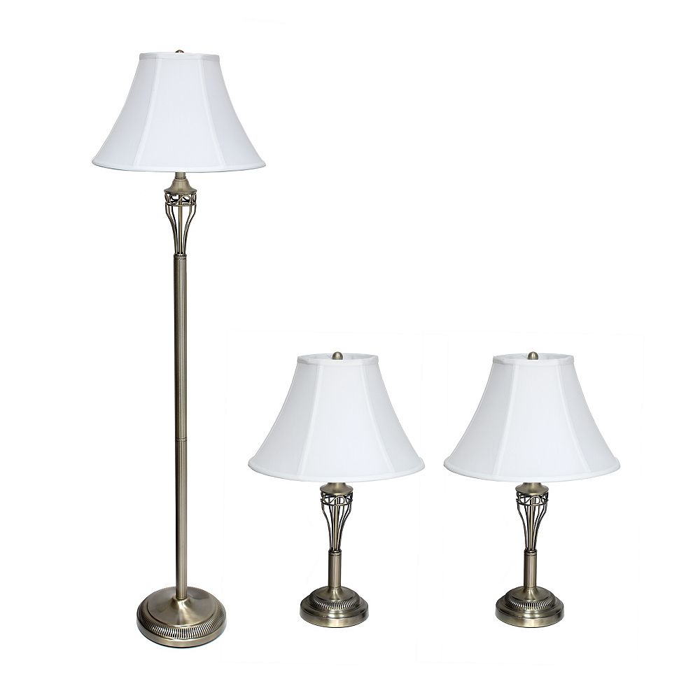 Antique Brass Three Pack Lamp Set, Home Depot Floor Lamps With Table