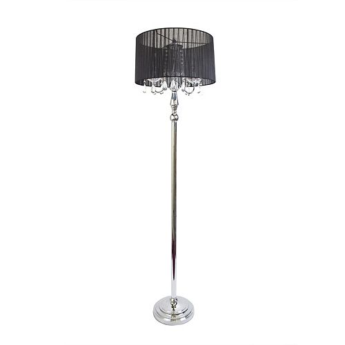 Elegant Designs 61.5 inch Trendy Romantic Sheer Shade Floor Lamp with Hanging Crystals, Black