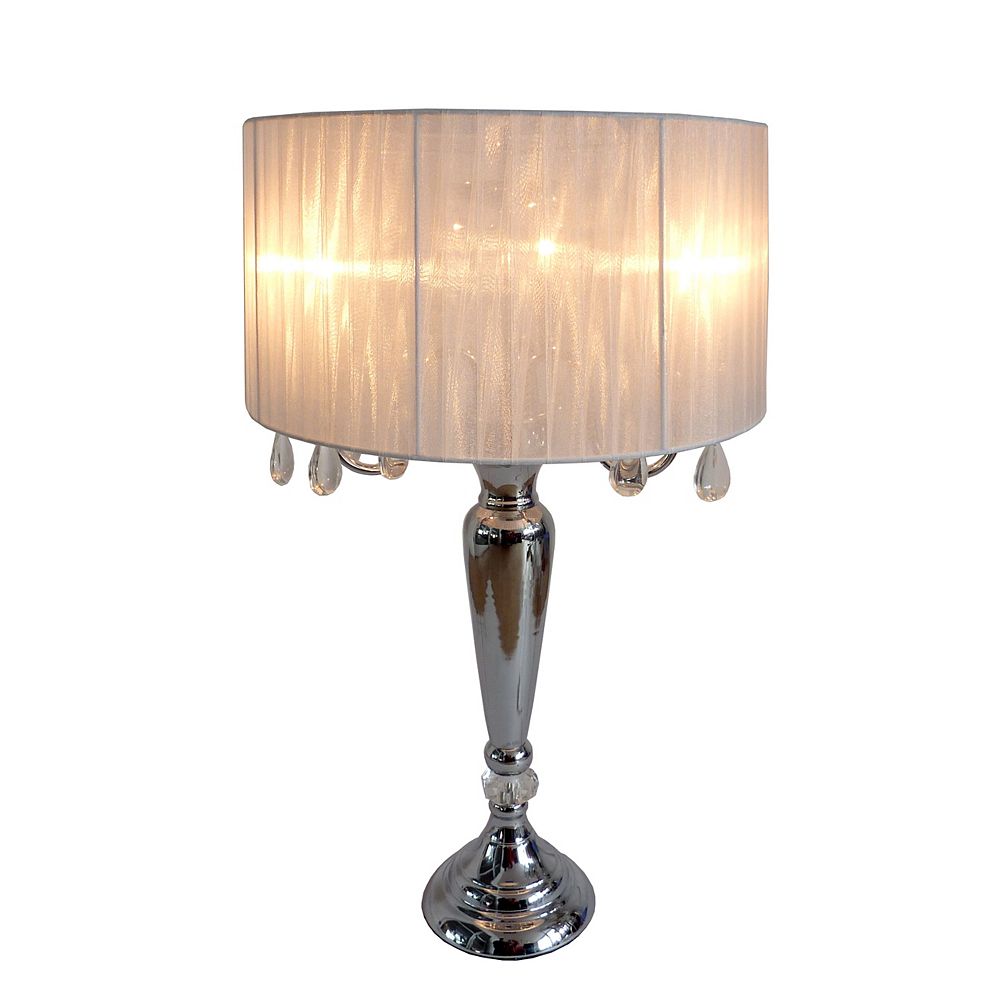 Romantic White Sheer Shade Table Lamp, White Lamp Shade With Hanging Crystals