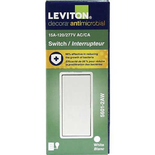 Decora Antimicrobial 15A Single Pole Light Switch in White