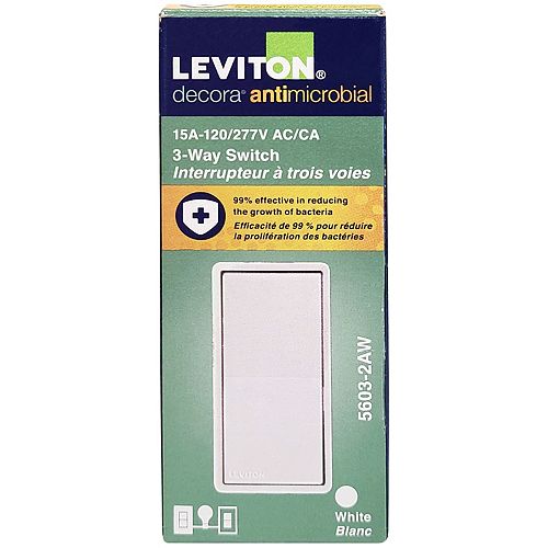 Decora Antimicrobial 15A 3-Way Light Switch in White