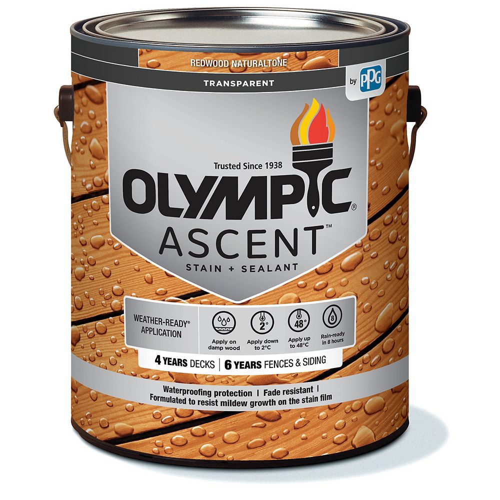 Olympic Ascent Transparent Stain plus Sealant Redwood Naturaltone 3.78L ...