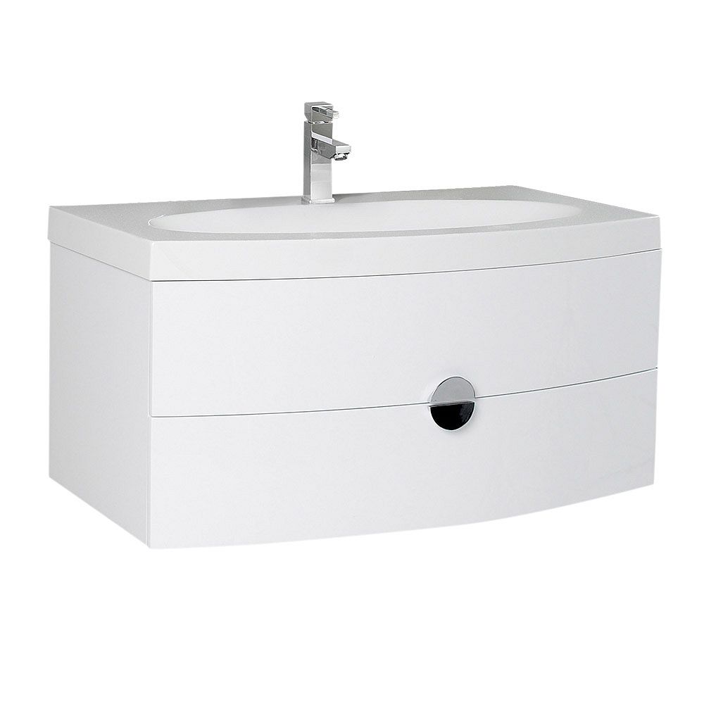 Fresca Energia 36 In White Wall Hung Modern Bathroom Vanity With Acrylic Top The Home Depot Canada