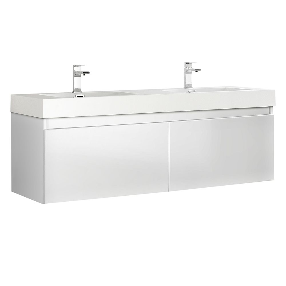 Fresca Mezzo 59 In White Wall Hung, Modern Sink Vanity