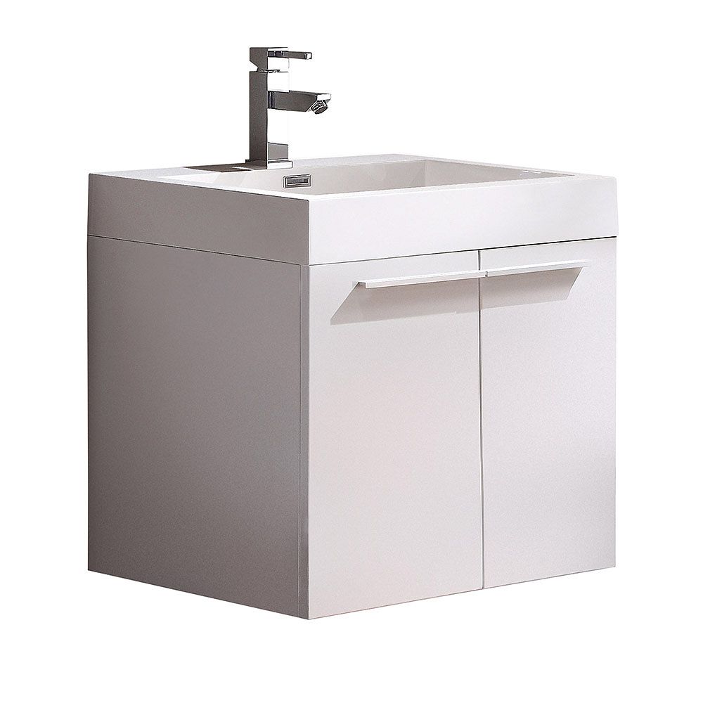 Fresca Alto 225 In White Wall Hung Modern Bathroom Vanity With Acrylic Top The Home Depot Canada