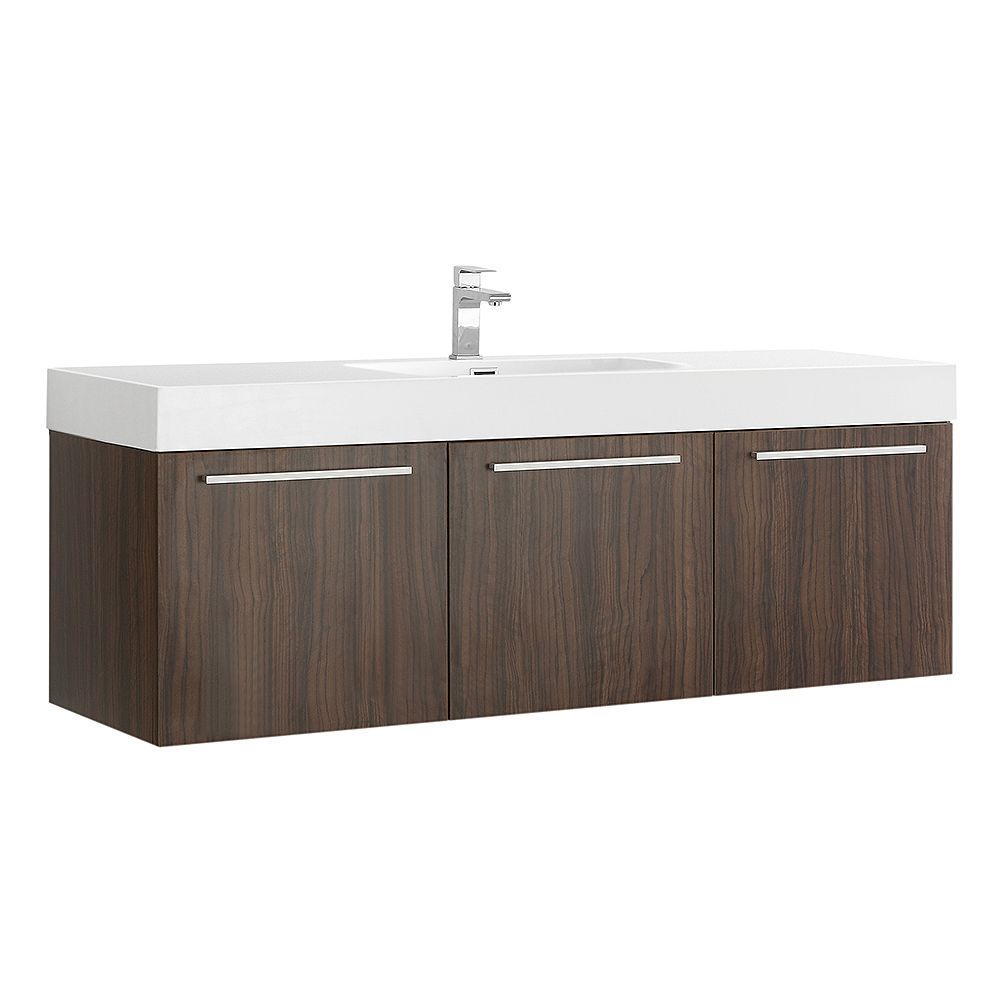 Fresca Vista 59 in. Walnut Wall Hung Modern Bathroom Vanity with