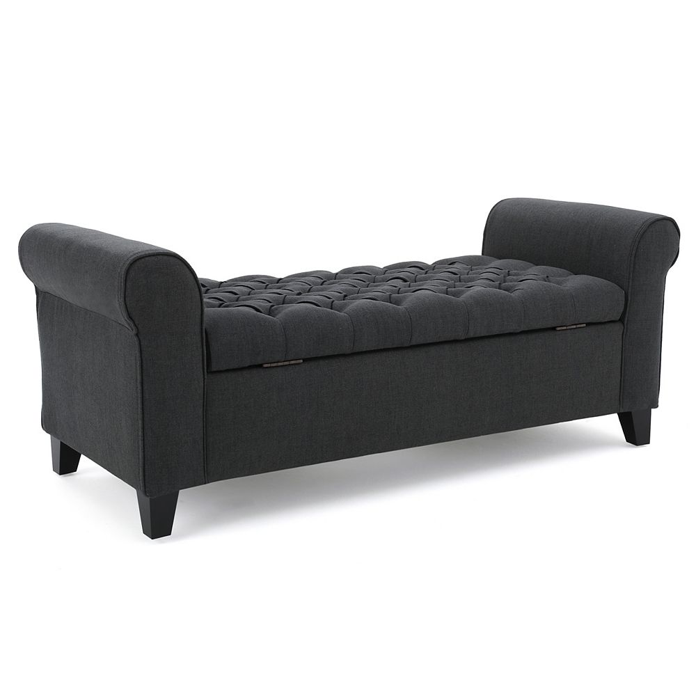 Keiko Dark Grey Fabric Armed Storage Bench Keiko Dark Grey Fabric Armed Storage Bench