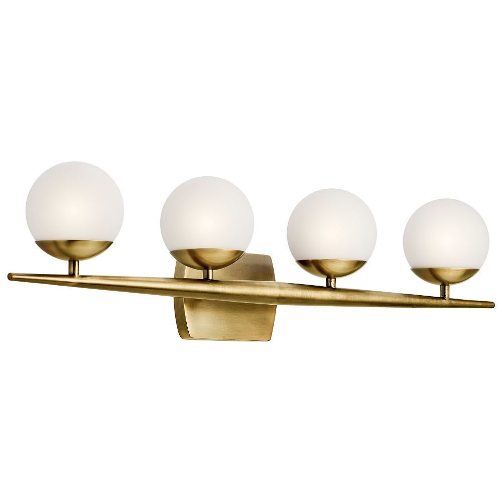 Kichler Jasper 4 Light Natural Brass Vanity Light Fixture With Etched Glass Shade The Home Depot Canada