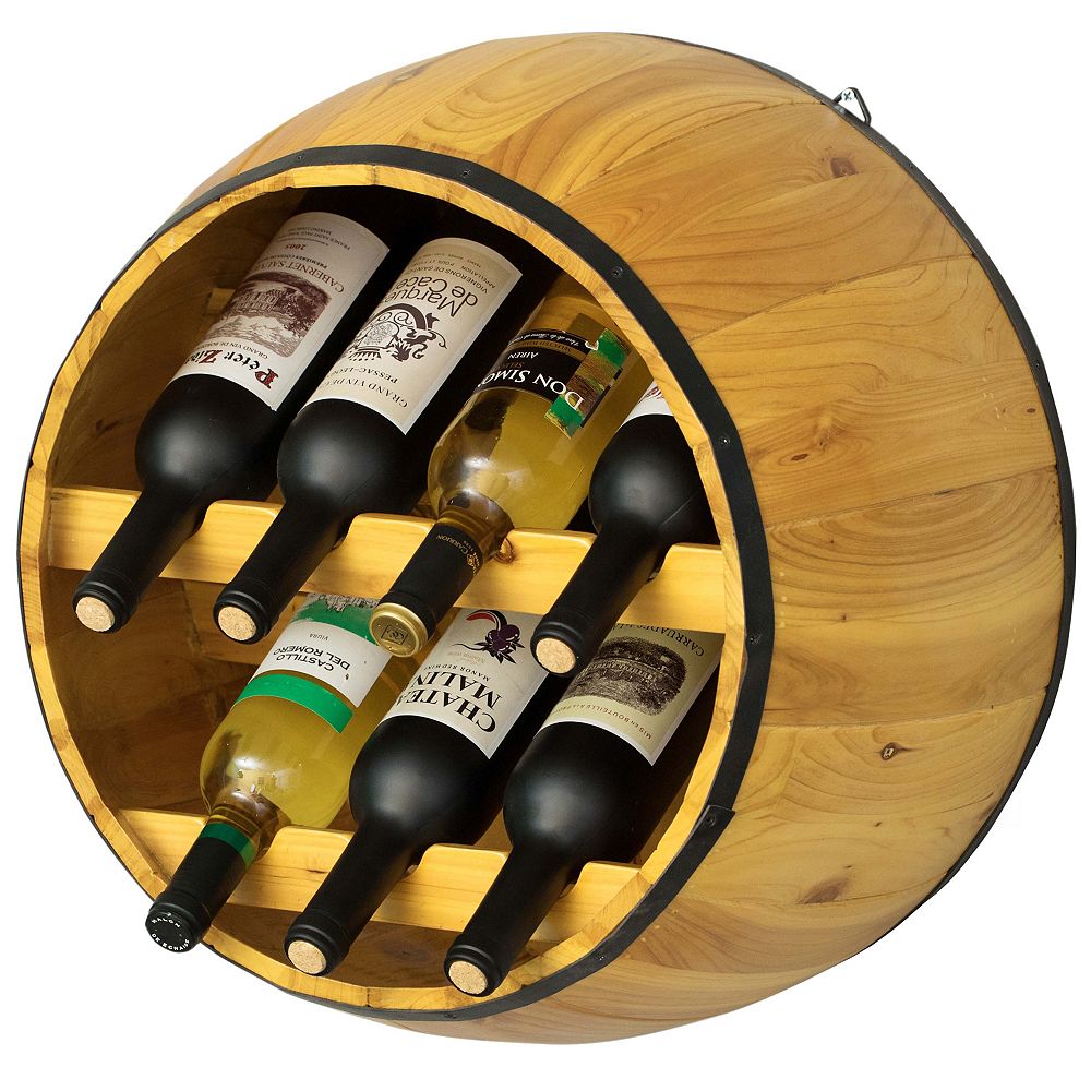 Uniquewise Wooden Hanging Wine Barrel Wine Rack The Home Depot Canada