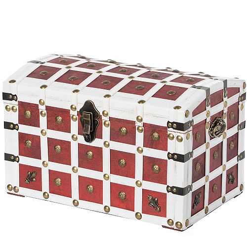 Vintiquewise Antique Pirate Style Red and White Storage Trunk with Lockable Latch and Handles