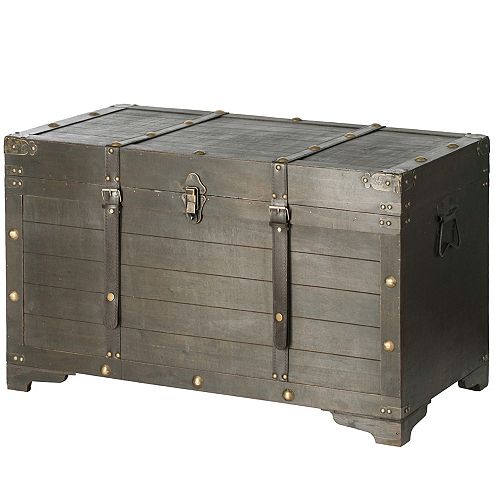 Brown Large Wooden Storage Trunk with Lockable Latch