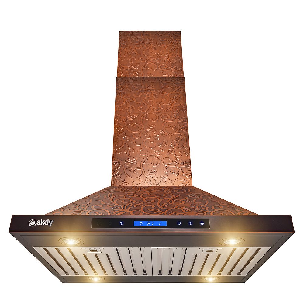 AKDY 30 in. Island Mount Range Hood in Embossing Copper Vine Design