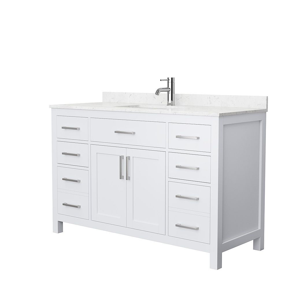 Wyndham Collection Beckett 54 Inch White Single Vanity Carrara Cultured Marble Top The Home Depot Canada Wyndham Collection Beckett 54 Inch, 54 Inch White Double Vanity