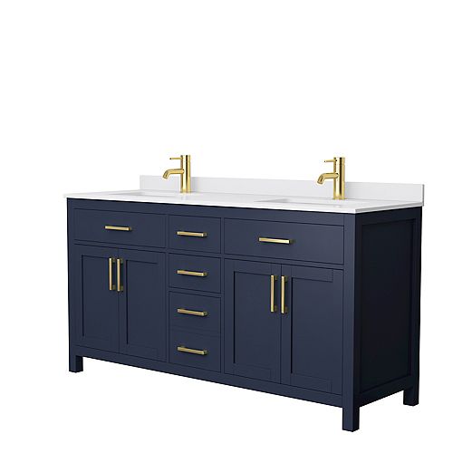 Wyndham Collection Beckett 66 inch Dark Blue Double Vanity, White Cultured Marble Top