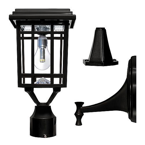 Prairie Bulb 1-Light Outdoor Weathered Black Solar Post Light with Pier and Wall Mounting Options