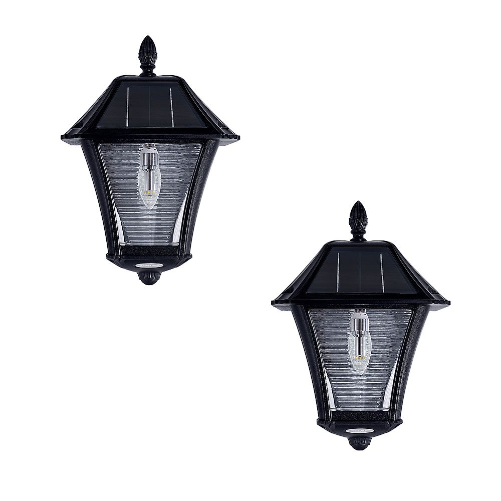 Gama Sonic Baytown Ii Bulb 2 Light Black Resin Solar Outdoor Wall Sconce 2 Pack The Home Depot Canada