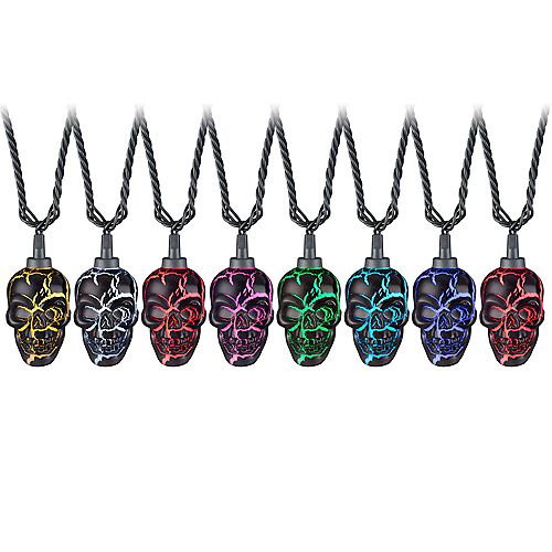 Spooky Lightshow 8-Light Black Skulls Halloween String Light