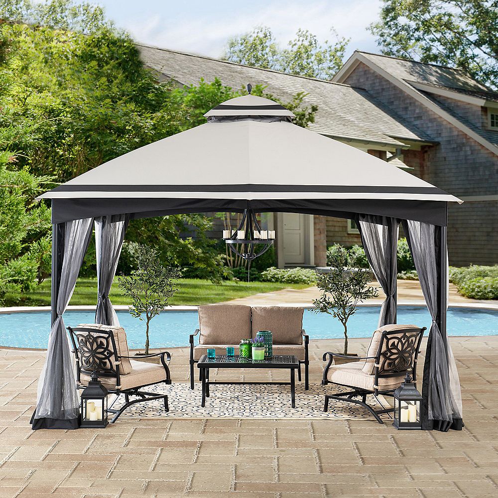 Sunjoy Katy 10.5 Ft. X 13 Ft. Gray And Black 2-tier Steel Gazebo With 