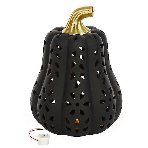 10.1-inch H LED-Lit Ceramic Pumpkin Autumn Decoration