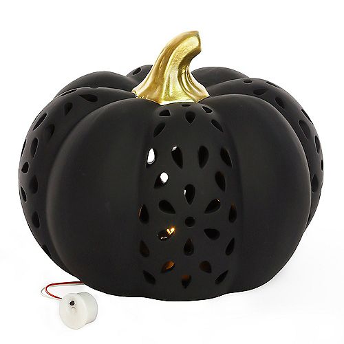 7.4-inch LED-Lit Ceramic Pumpkin Autumn Decoration