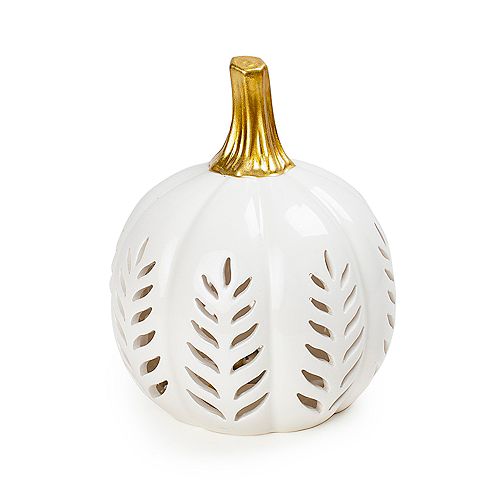 6.5-inch LED-Lit Ceramic Pumpkin Autumn Decoration