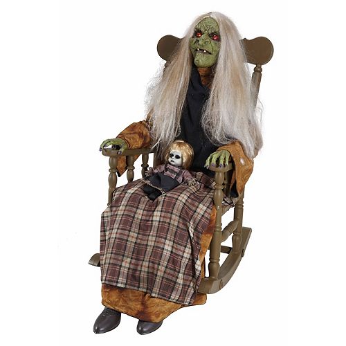 4 ft. Animated LED Rocking Chair Babysitting Witch