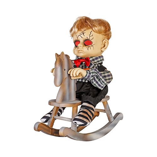 Animated LED-Lit Haunted Boy on a Rocking Horse Halloween Decoration