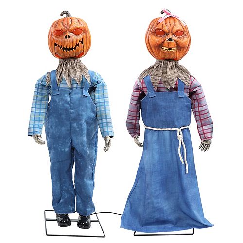 LED-Lit Pumpkin Couple Halloween Decoration