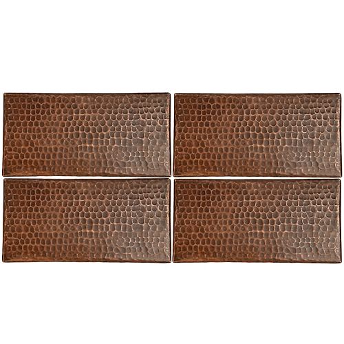 4-inch x 8-inch Hammered Copper Decorative Wall Tile in Oil Rubbed Bronze (Quantity 4)