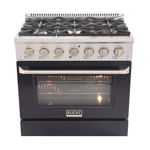 36 in. 5.2 cu. ft. Gas Range with Convection Oven and Black Door